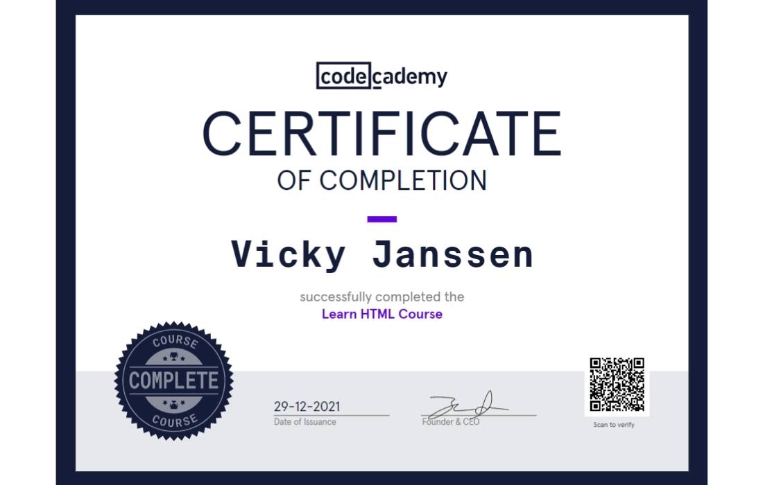 Vicky Janssen certificaat HTML