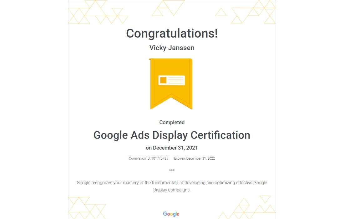 Vicky Janssen certificaat google ads display